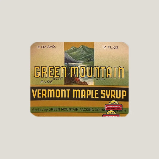 Vintage Green Mountain Vermont Maple Syrup label showcasing classic Vermont maple syrup branding
