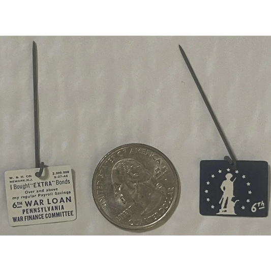 Rare 1940s WWII War Bond Pin featuring a silver coin with engraved portrait and text