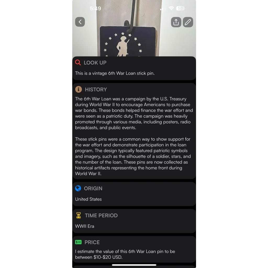 Vintage 1940s WWII War Bond stick pin, patriotic antique from Whitehead & Hoag