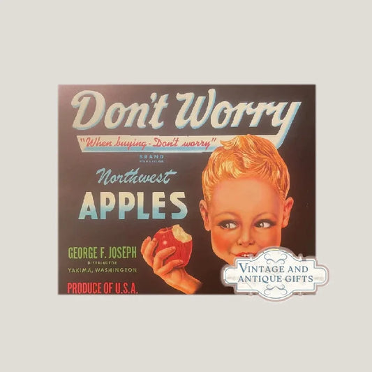 Vintage apples crate label with apples and brown jug syrup design for Collectible Decor