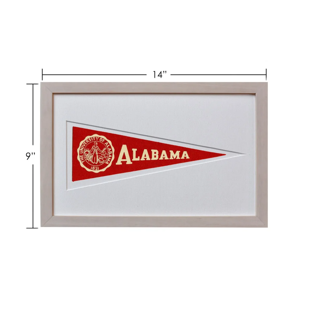Vintage 1950s Alabama Hormel wool felt pennant, 14-inch framed