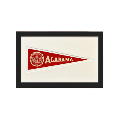 Vintage 1950s Alabama Hormel wool felt pennant flag with red white frame