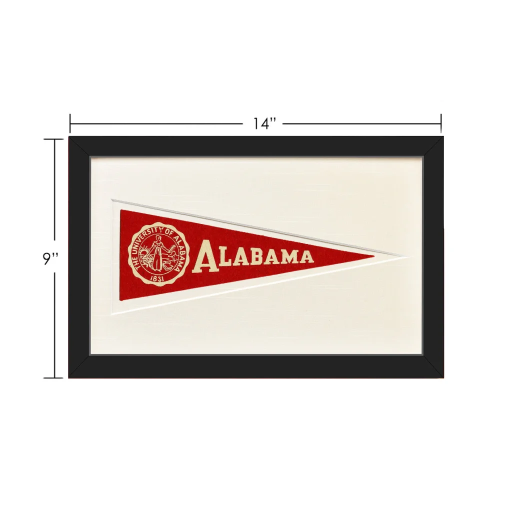 Vintage 1950s Alabama Hormel wool felt pennant with red white frame
