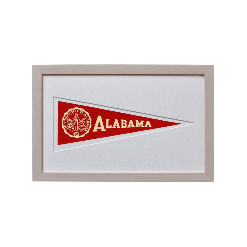 Rare 1950s Alabama Hormel wool felt pennant in red gold frame