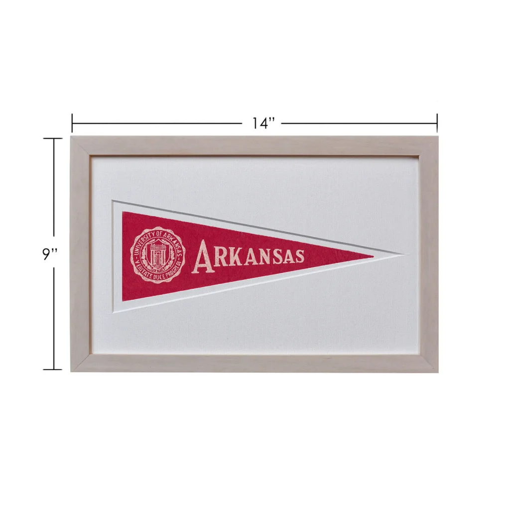 Vintage 1950s Arkansas Hormel wool felt pennant, 14-inch framed