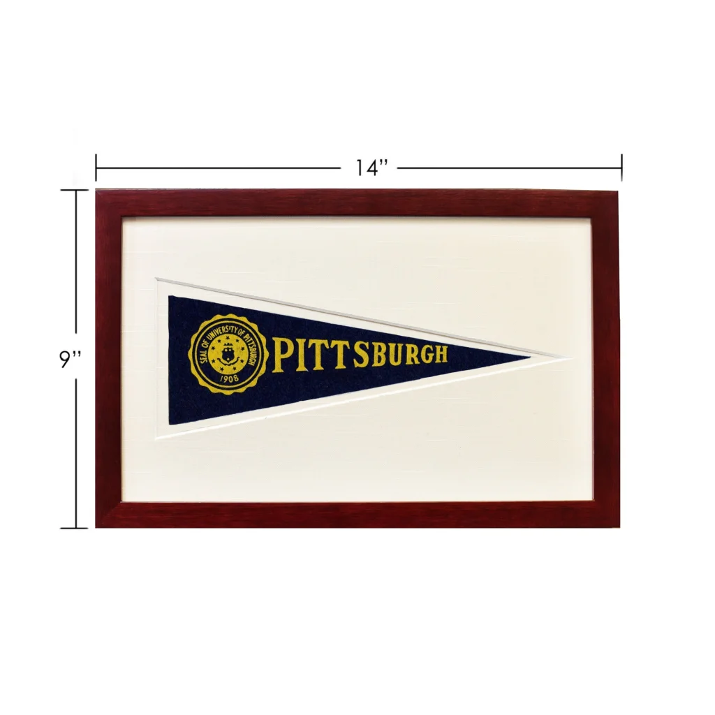 Vintage 1950s Hormel pennant Pittsburgh wool felt flag in navy blue gold frame