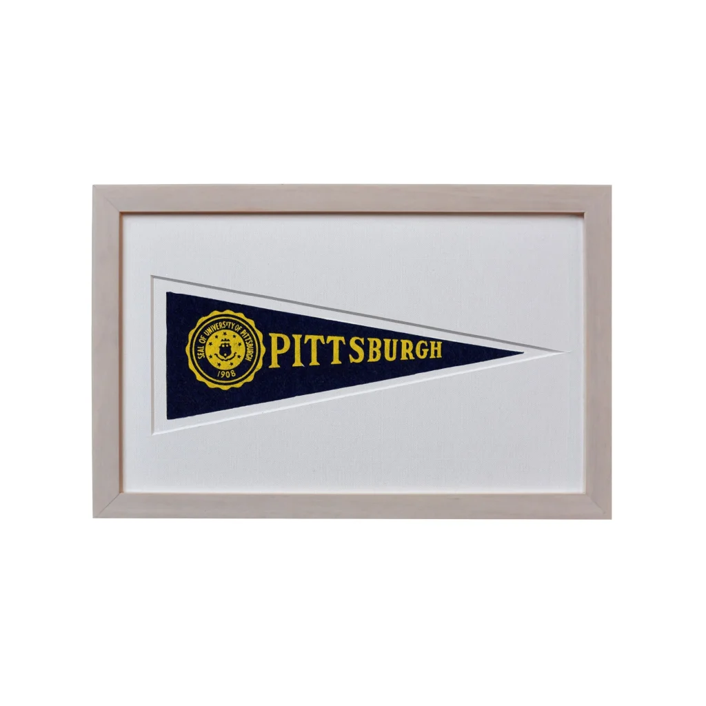 Rare 1950s Hormel Pennant Pittsburgh wool felt flag in navy blue and gold