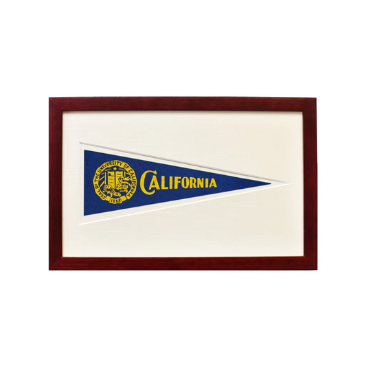 Framed rare 1950s Hormel Pennant wool felt University of California flag