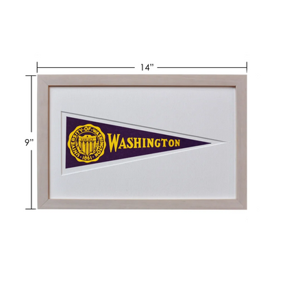 Vintage 1950s Hormel Pennant University of Washington wool felt flag, 14-inch framed