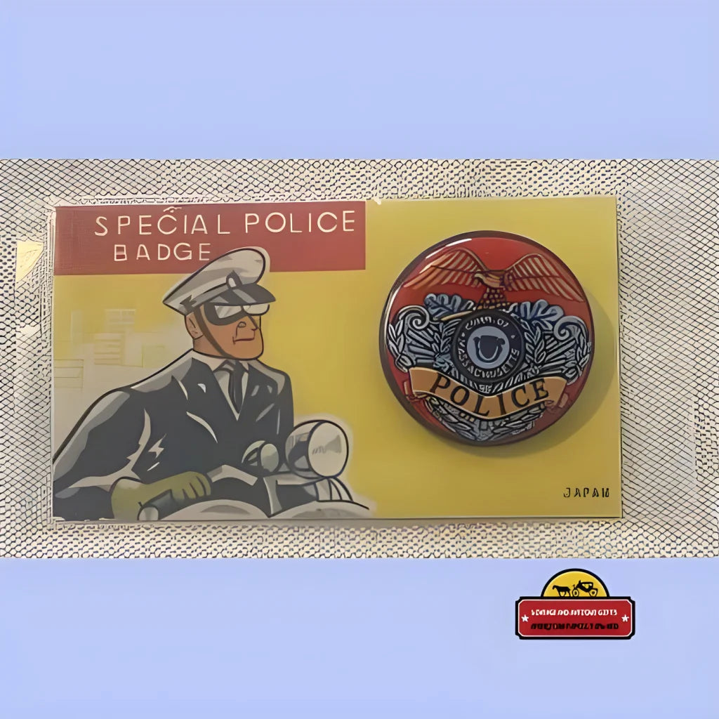 Vintage Special Police Badge toy packaging with colorful emblem and illustrated cop