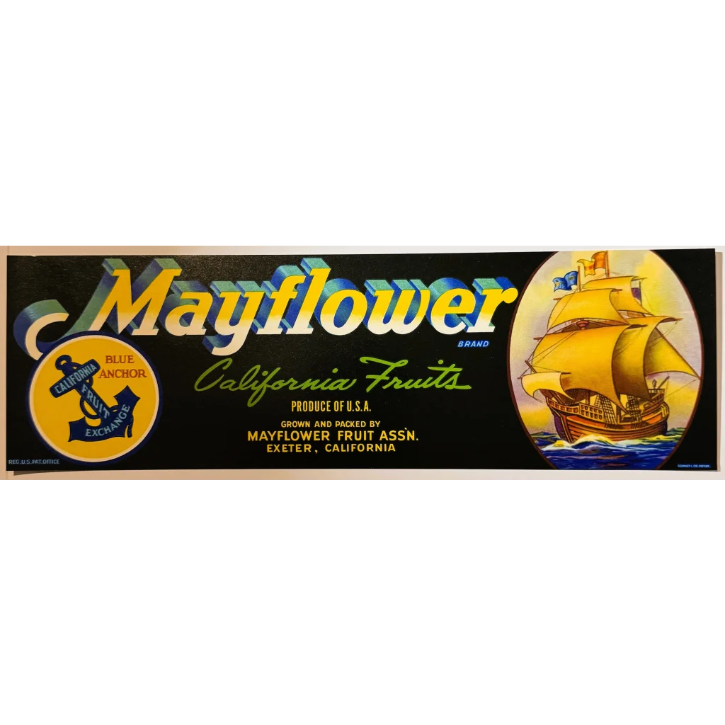 Vintage Mayflower Fruit Association crate label from 1950s for collectors