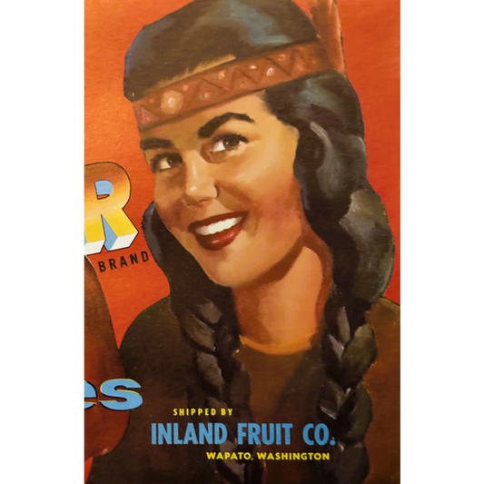 Vintage Native American woman on a 1950s Yakima Valley apple crate label