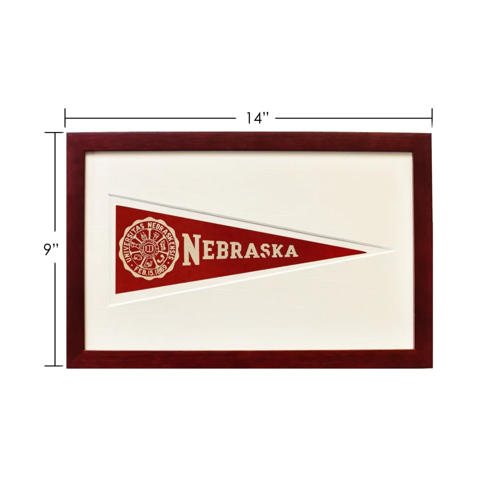 Vintage 1950s Nebraska Hormel wool felt pennant in dark wood frame