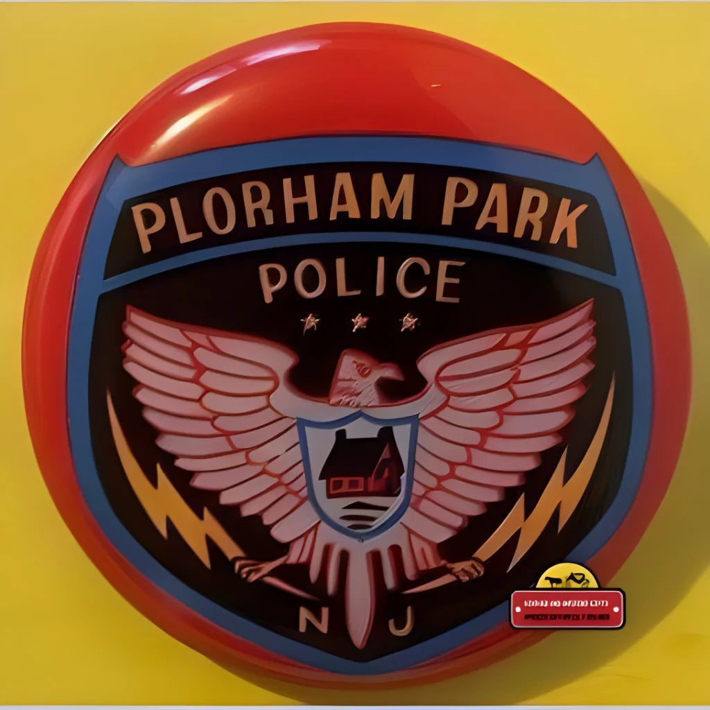 Vintage Plorham Park NJ special police badge with eagle on red background collectible