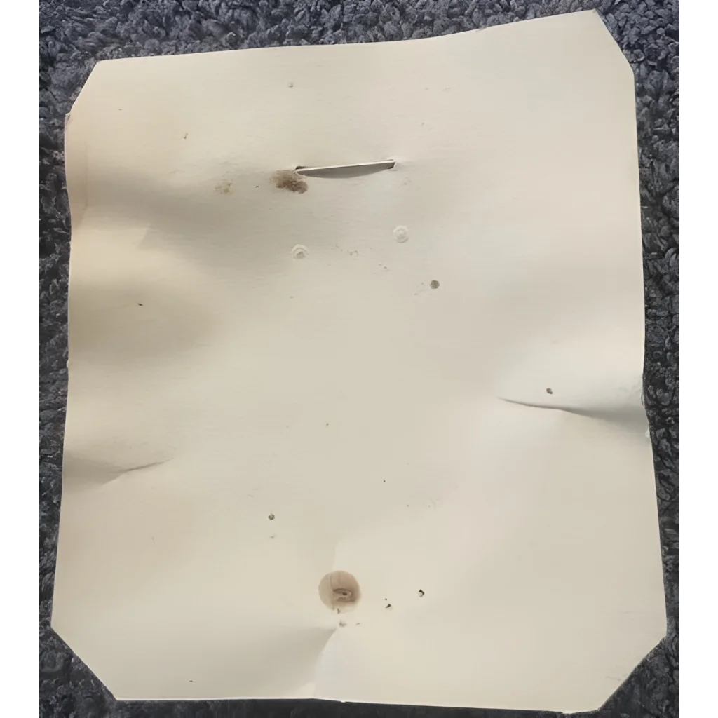 Off-white paper with a hole and staple next to a Rare 1950s Special Police Badge