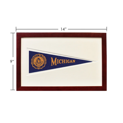 Rare 1950s vintage University Michigan wool felt Hormel pennant, 14-inch framed