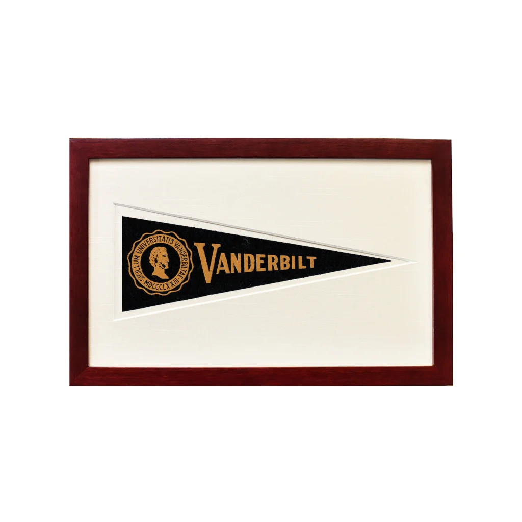 Framed vintage Vanderbilt Hormel wool felt pennant with gold crest