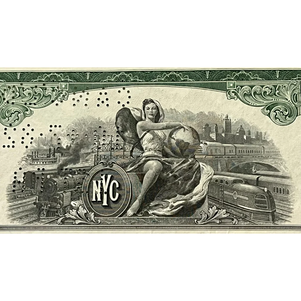 Vintage engraving of New York Central symbol on an antique vintage bond certificate