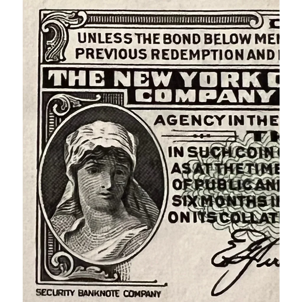 Portrait of a woman in headscarf on a Rare 1955 York Central Antique Vintage Bond Certificate