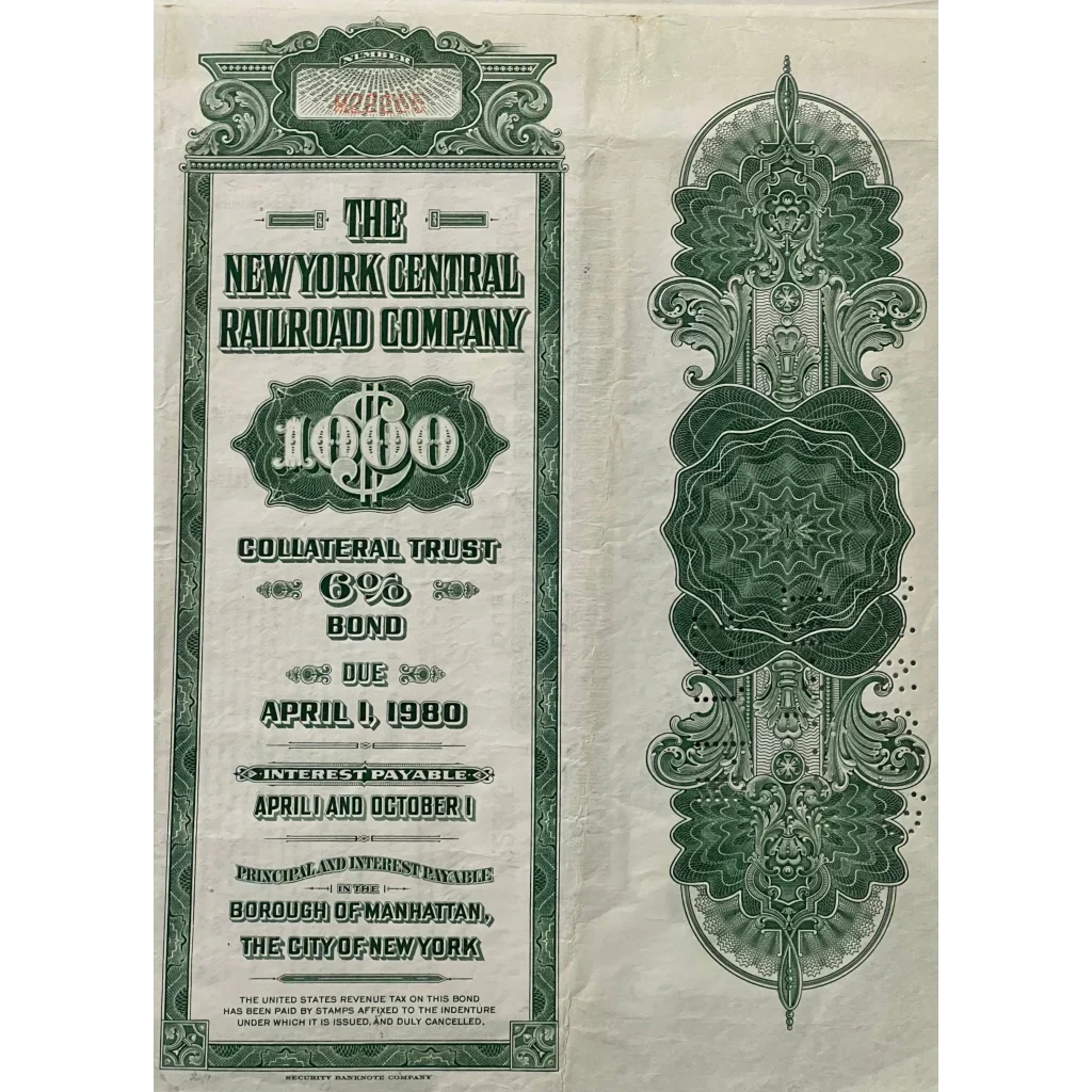 Vintage New York Central bond certificate from 1980, an awesome antique vintage find