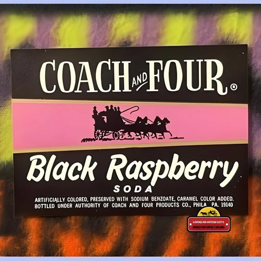 Vintage label for Rare 1960s Antique Black Raspberry Soda from Philly