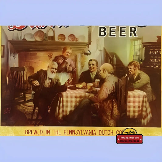 Vintage beer label showing men enjoying Dutch Country beer around a table