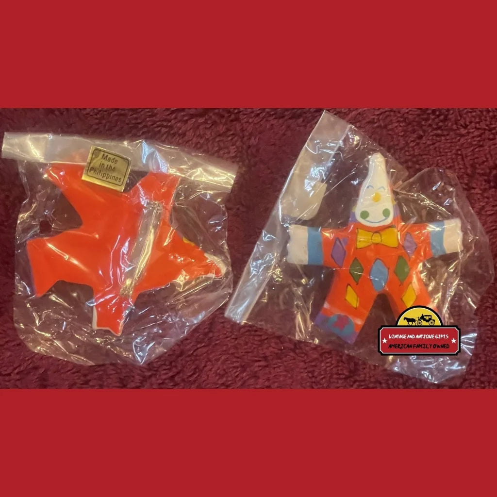 Rare 1960s Handmade Wood Colorful Clown Star Pin Unopened In Package Vintage Advertisements Antique Collectible Items