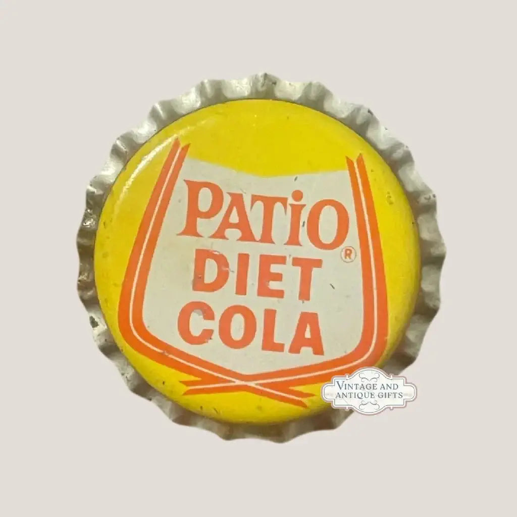 Vintage Patio diet cola bottle cap in yellow orange white metal design