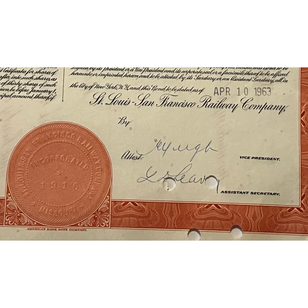 Stock certificate from Iowa-Illinois Railway Company, 1963 gold bond certificate with seal