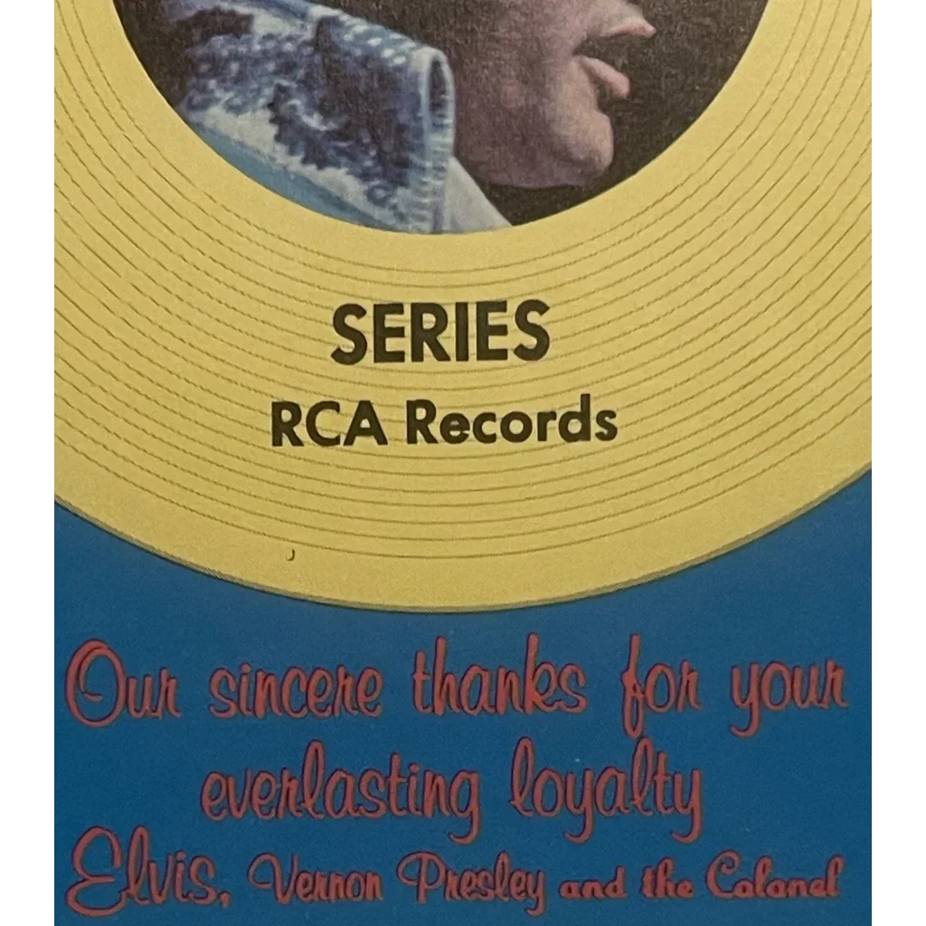 Gold record thanking fans, celebrating 1970s Elvis Presley’s legacy and loyalty