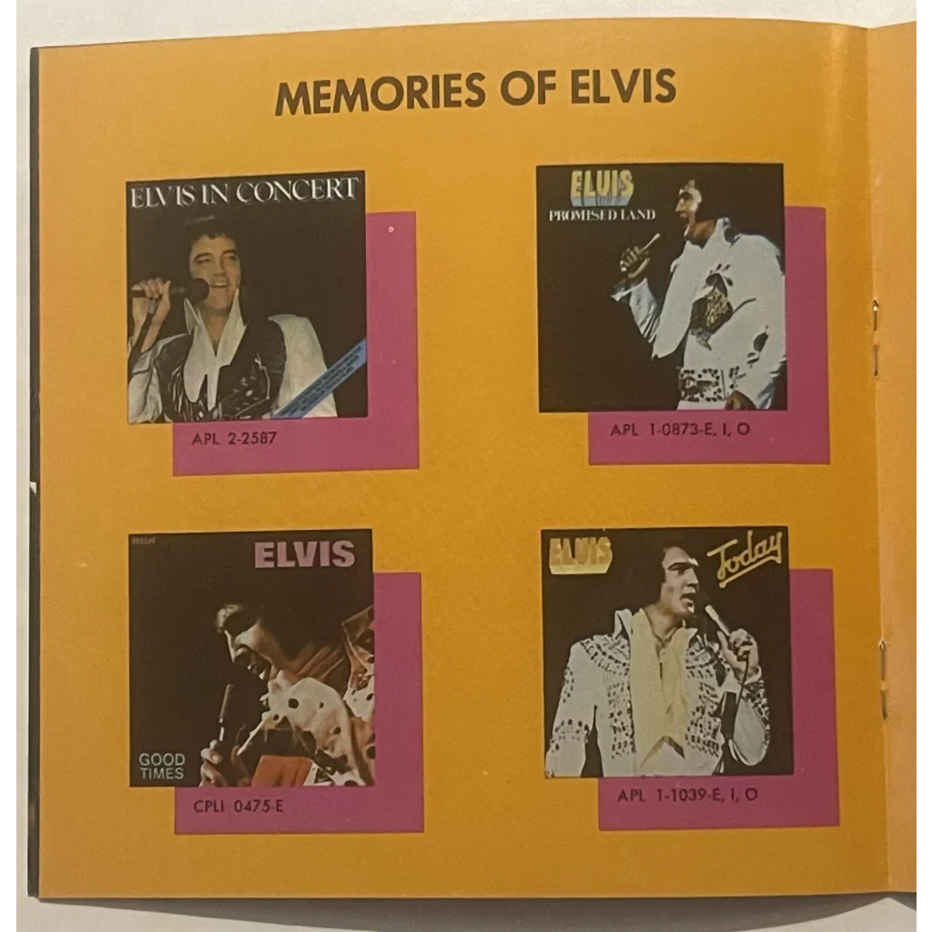 Album page showcasing four Elvis Presley covers titled MEMORIES OF ELVIS from the 1970s