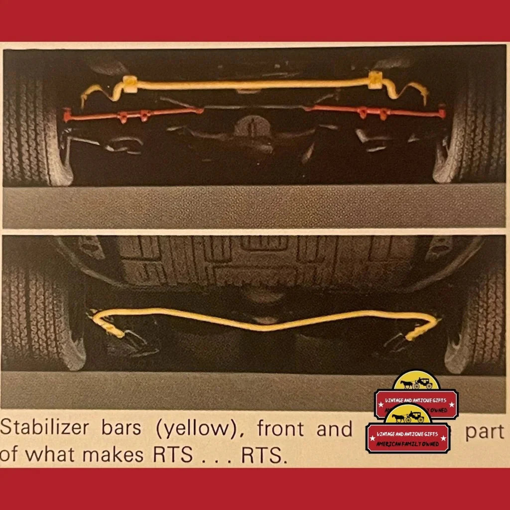 Underside view of a Pontiac Bonneville chassis with yellow stabilizer bars in dealer brochure