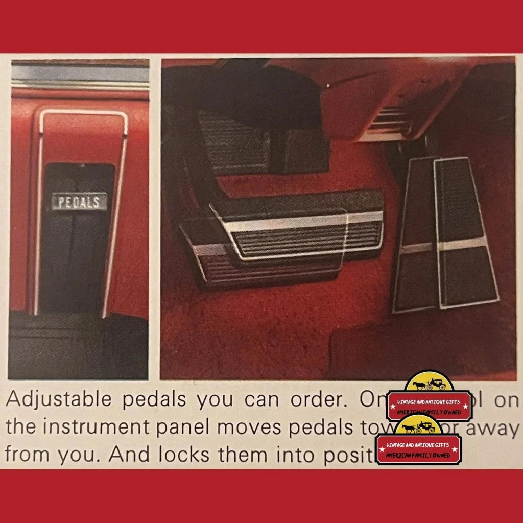 Adjustable pedals in a classic Pontiac Bonneville from a vintage dealer brochure