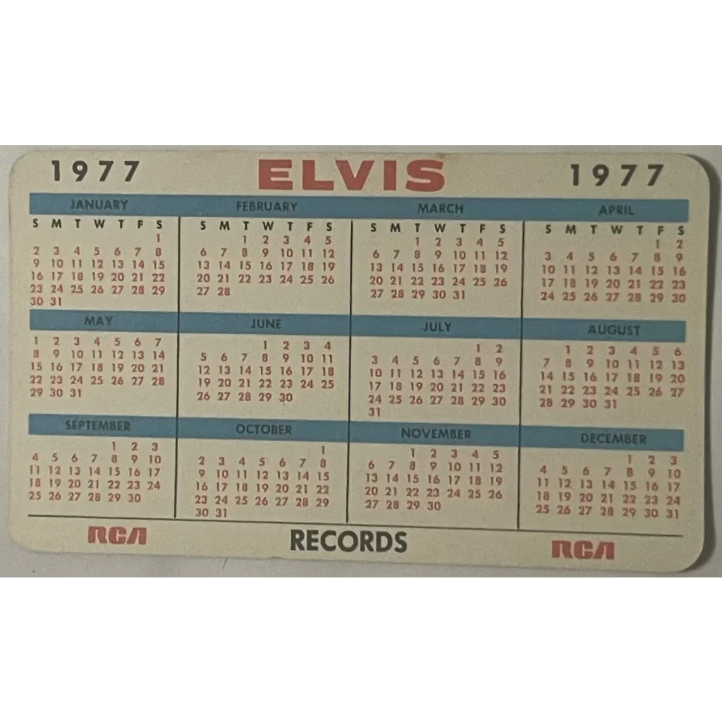 Rare 1977 Elvis Presley Card Calendar with RCA Records branding for collectors