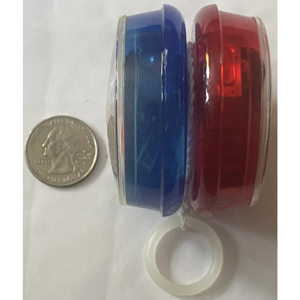 Bicycle light with red and blue lenses for a 1980s vintage yo-yo gift