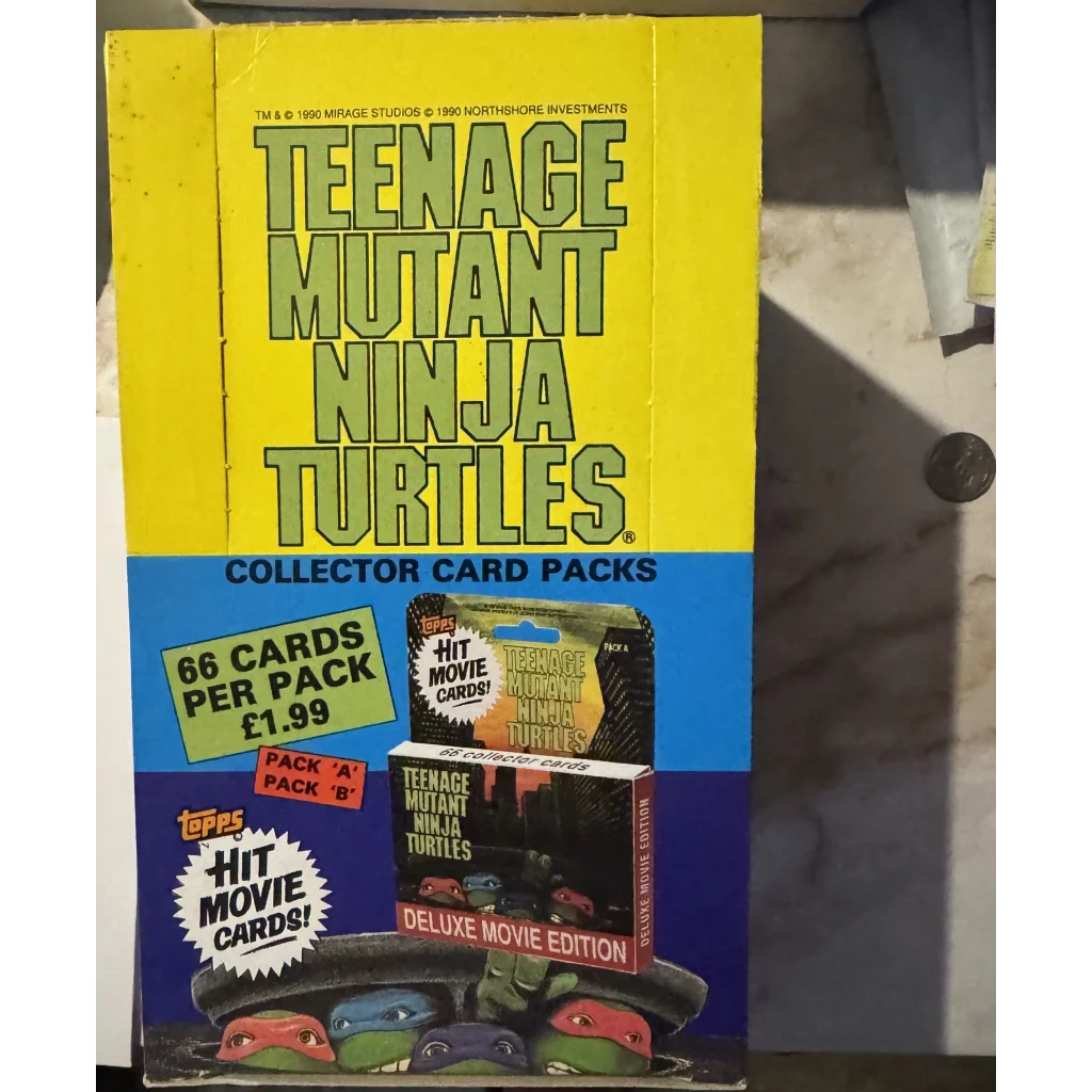 Vintage Teenage Mutant Ninja Turtles collector card box from Rare 1990 TMNT Deluxe Movie Edition set