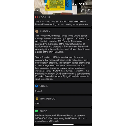 Sealed box of 1990 Topps TMNT Deluxe Movie Edition trading cards for collectors