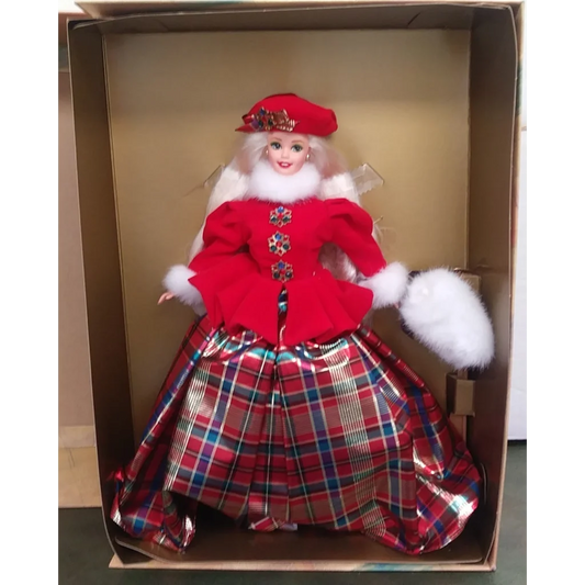 Rare 1996 Jewel Princess Barbie Doll in red plaid with fur trim
