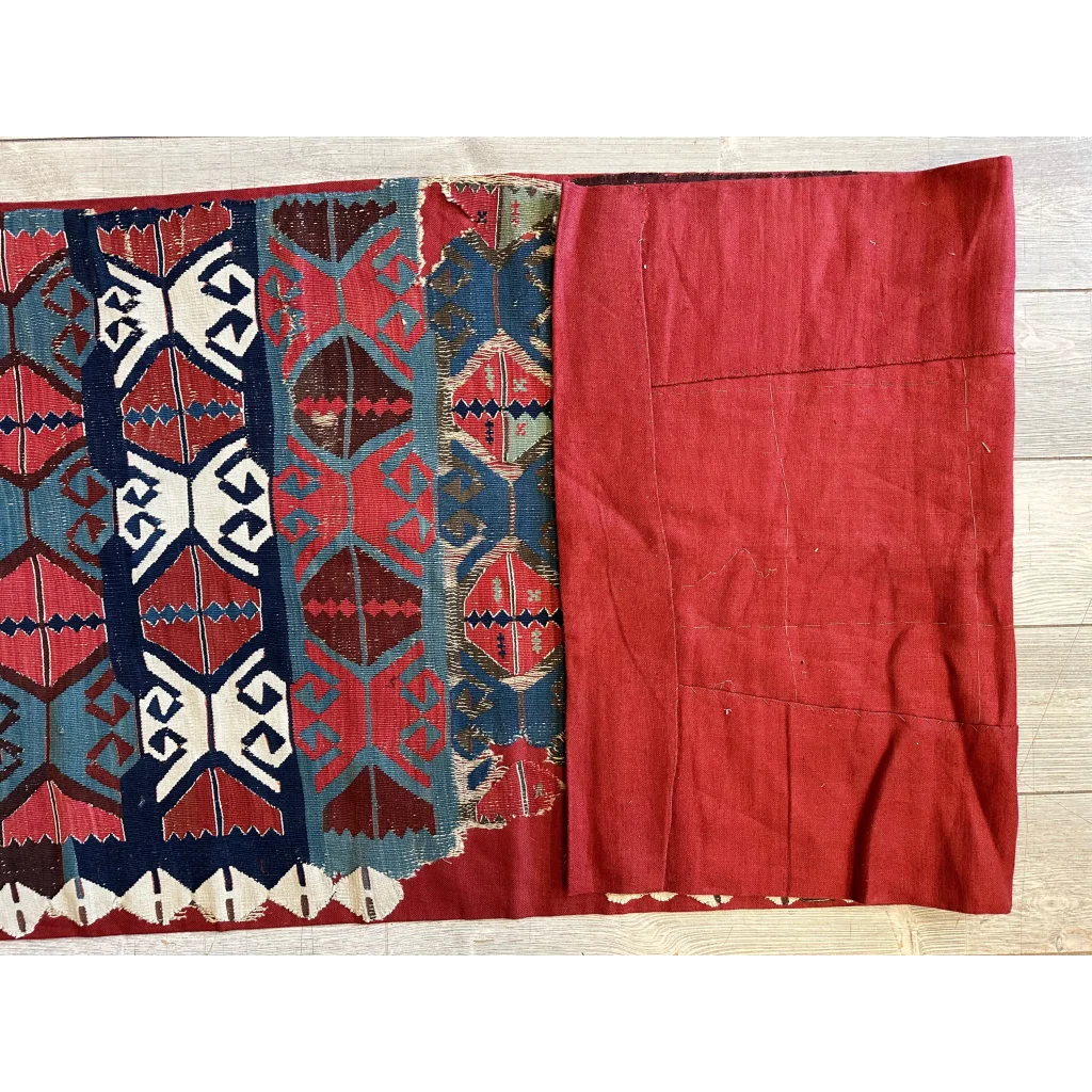 Rare 19th century Anatolian hand-woven kilim fragment in vibrant madder red