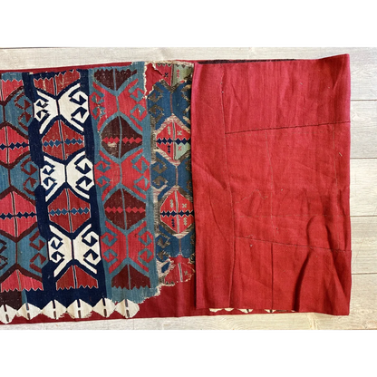 Rare 19th century Anatolian hand-woven kilim fragment in vibrant madder red