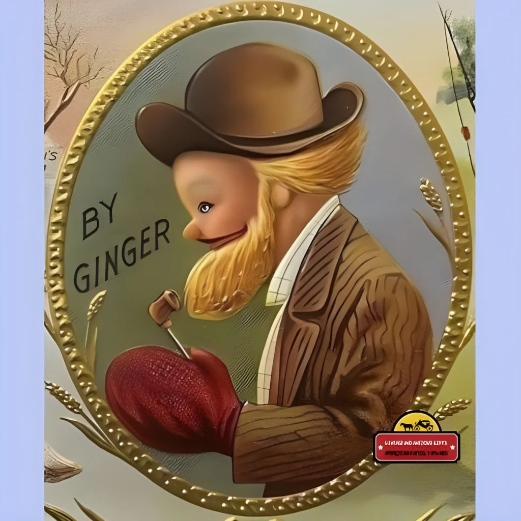 Stylized Abe Martin portrait with cowboy hat and apple, featuring Rare Abe Martin Cigar Label