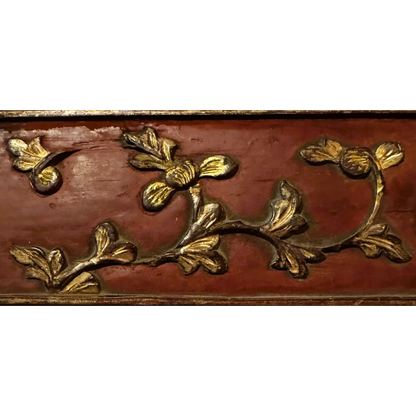 Rare antique 1800s Chinese wood carved panel with gold vine design hardware