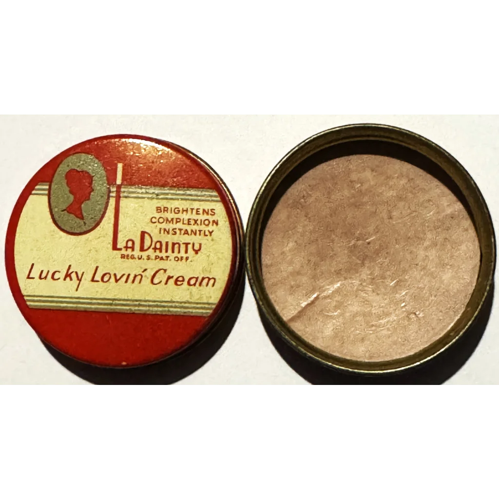 Vintage Lucky Lovin Cream tin lid open showing creamy beauty product inside