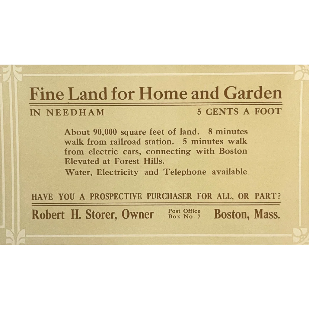 Rare Antique 1890s -1900s Land Sale Card Needham Boston MA Historic Americana! Vintage Advertisements and Gifts Home