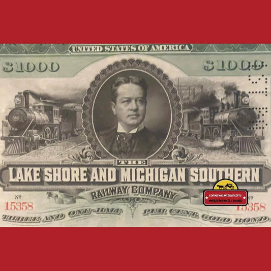 Rare Antique 1897 Lake Shore and Michigan Southern Railroad Co. Gold Bond Certificate Collectibles Vintage Stock