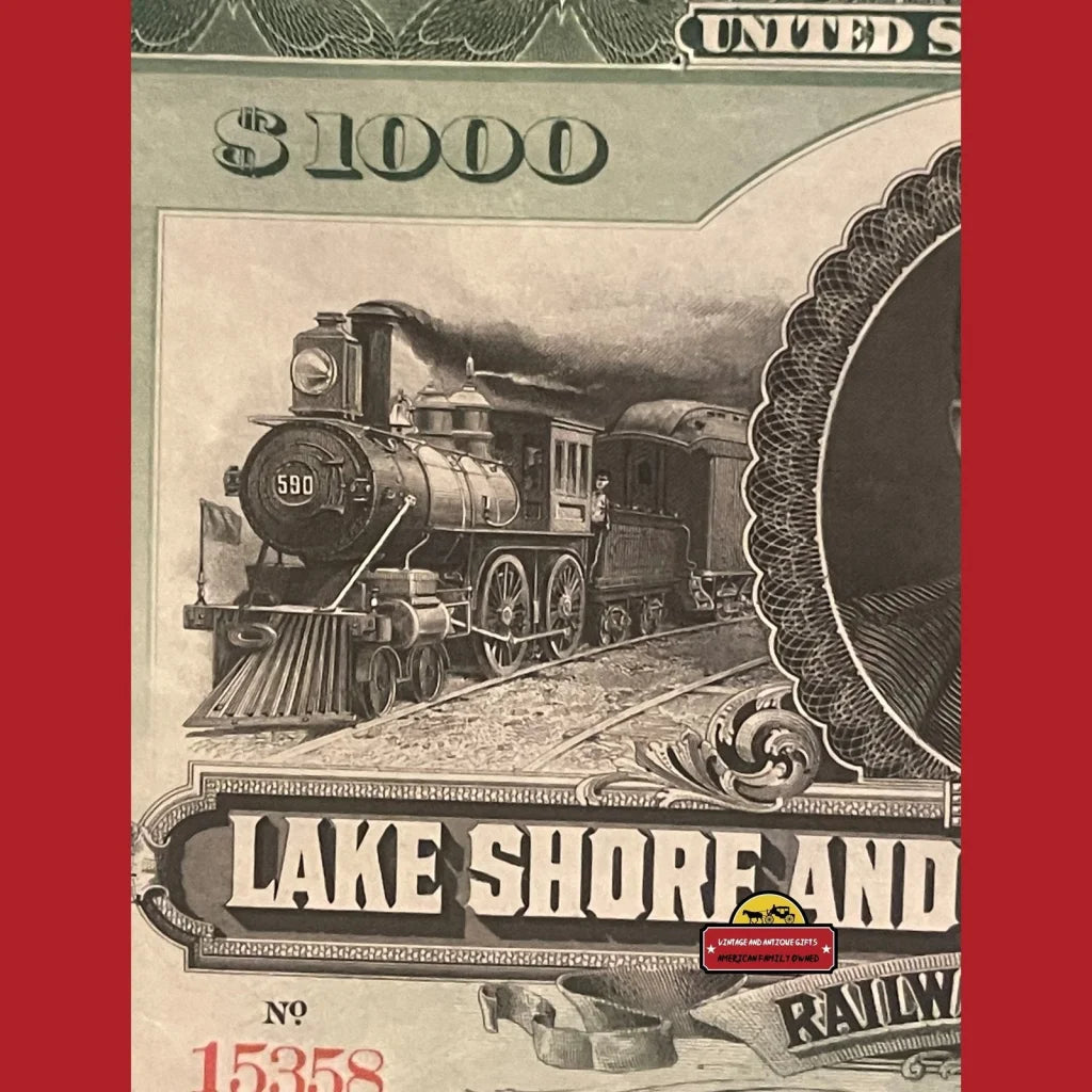 Antique 1897 Lake Shore And Michigan Southern Railroad Company Gold Bond Certificate - Vintage Advertisements - Stock