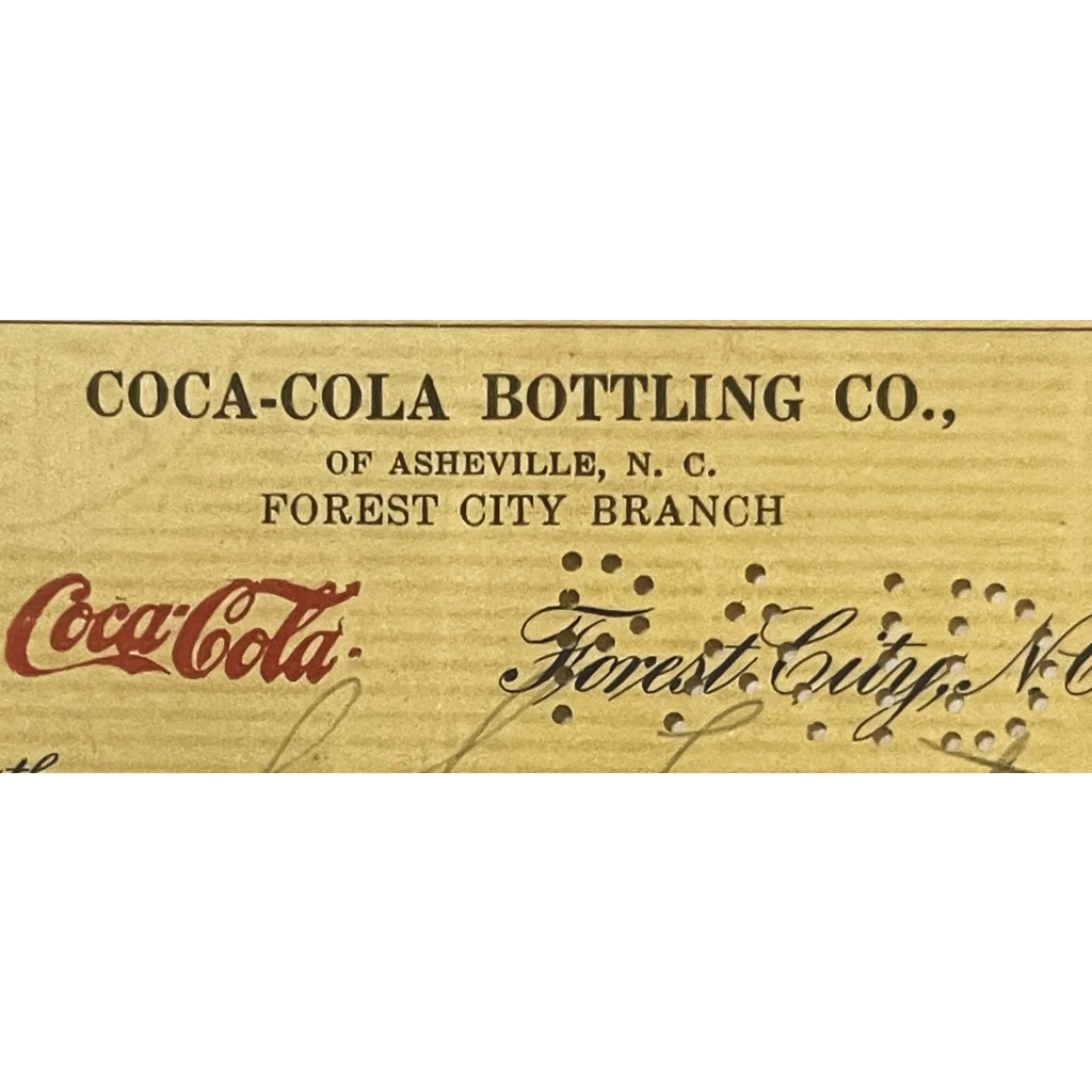 Rare Antique 1921 - 1922 🥤 Coke Coca Cola Bottling Co. Check Asheville NC Collectibles and Vintage Soda Labels