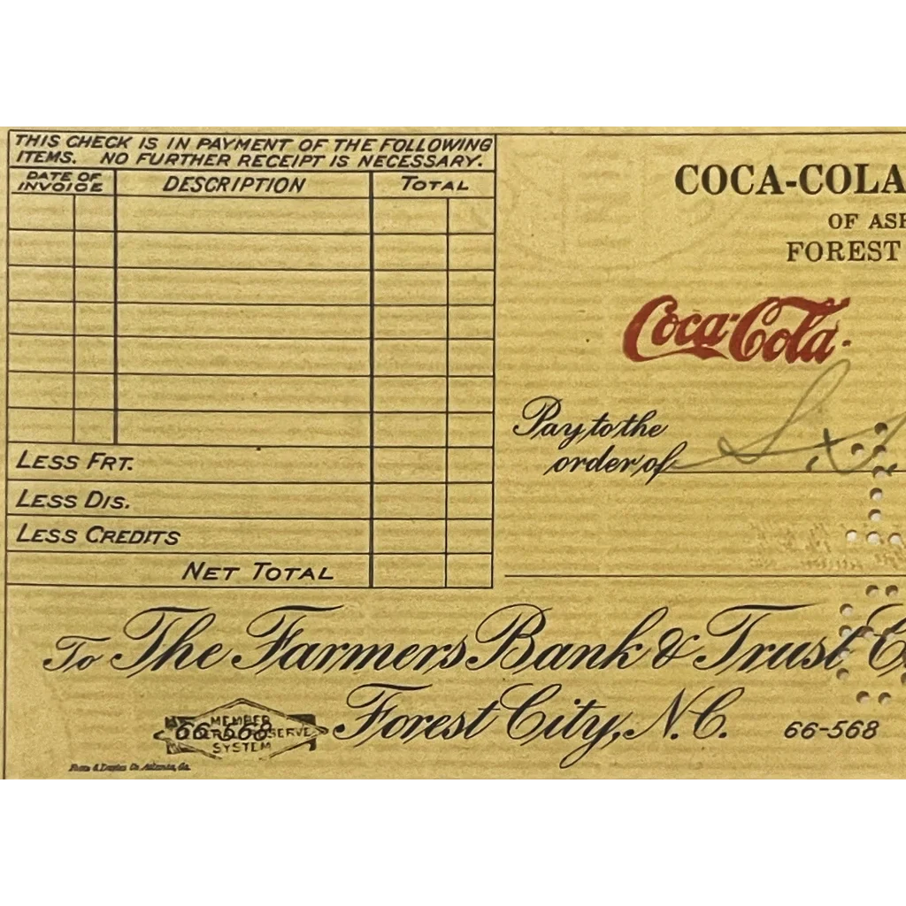 Vintage Coca Cola payment slip from The Farmers Bank in Forest City, NC, rare antique find