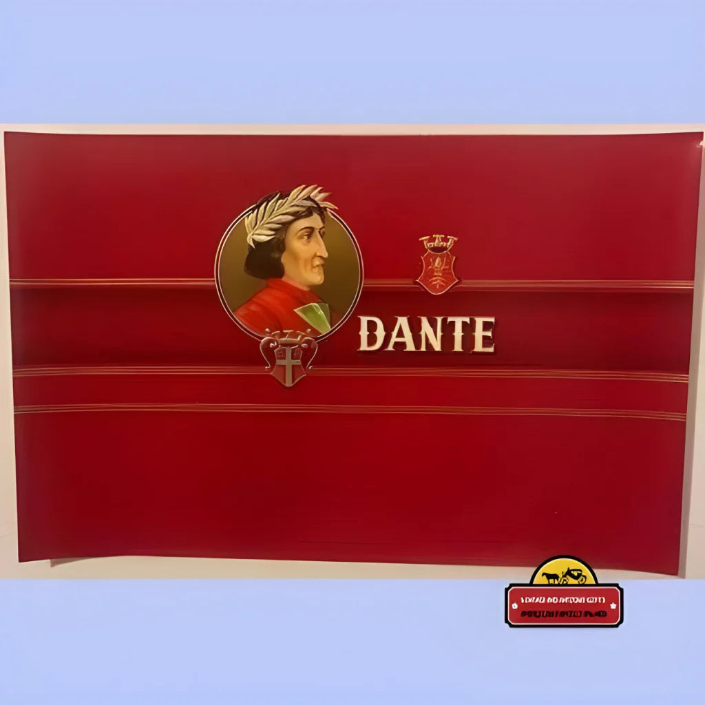 Red packaging for a Rare Antique Dante Alighieri Cigar Label with decorative details