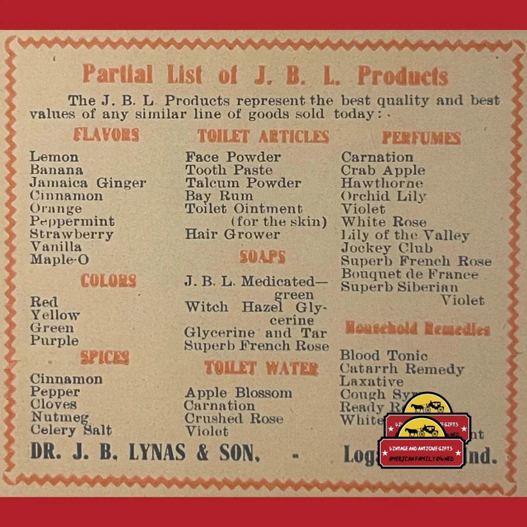 Rare Antique j b Lyons & Son Product List Promotional Ad Label Logansport In 1910s Vintage Advertisements Discover